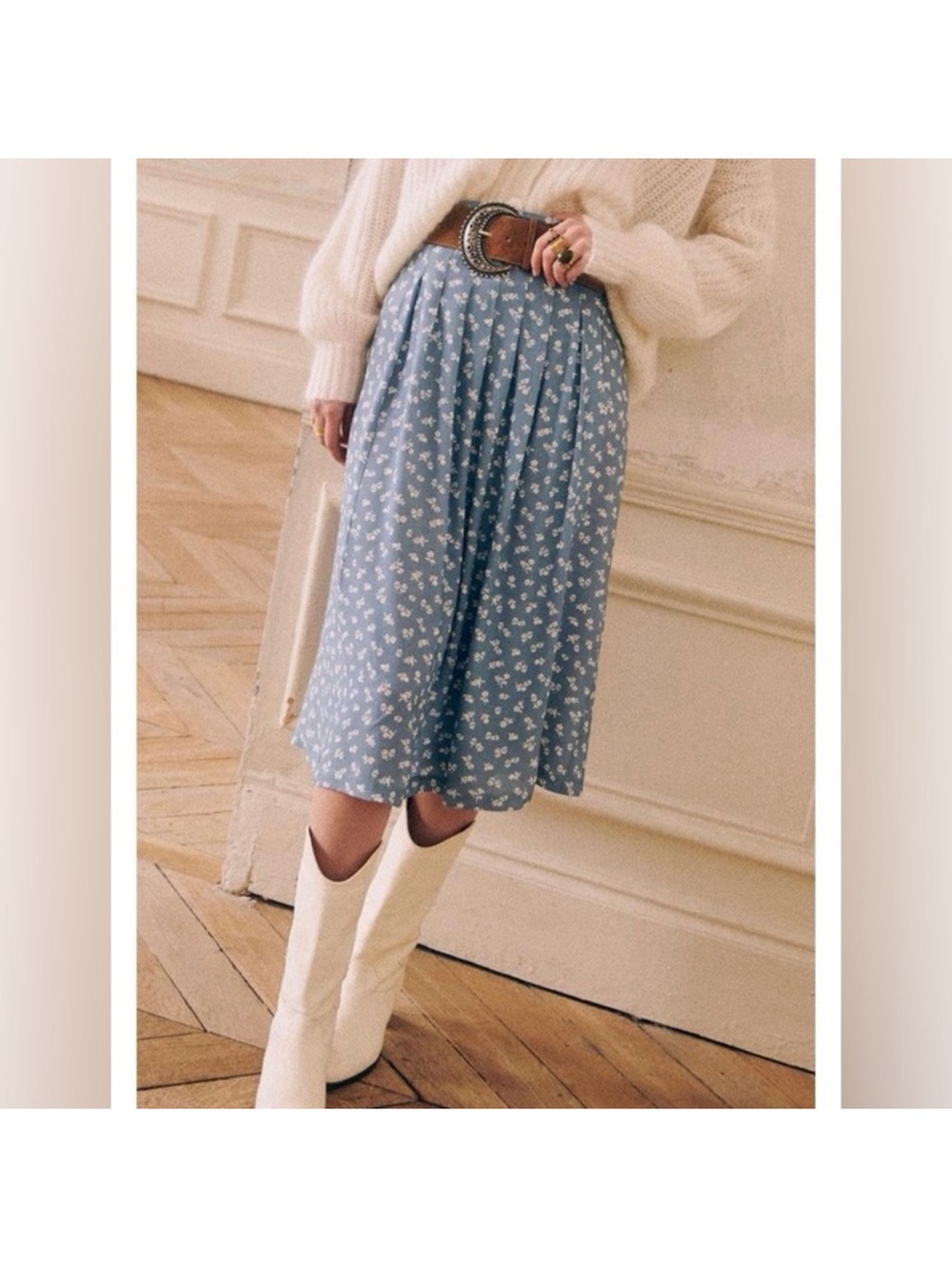 Sezane Alicia Midi Skirt Blue Floral US 10 NWT‎